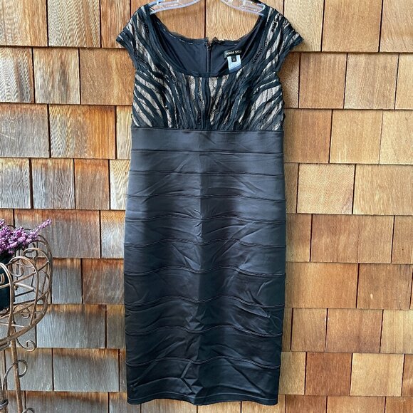 EUC Tadashi Shoji Black Banded Cap Sleeve Sheath Dress in Women's 14 - Picture 1 of 9